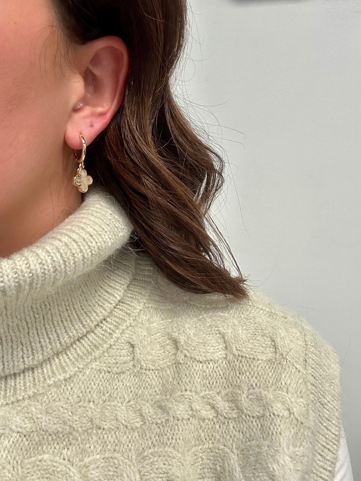 MOP Clover Charm Dangle Hoops