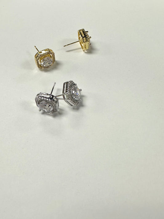 CZ Octagon Stud Earrings
