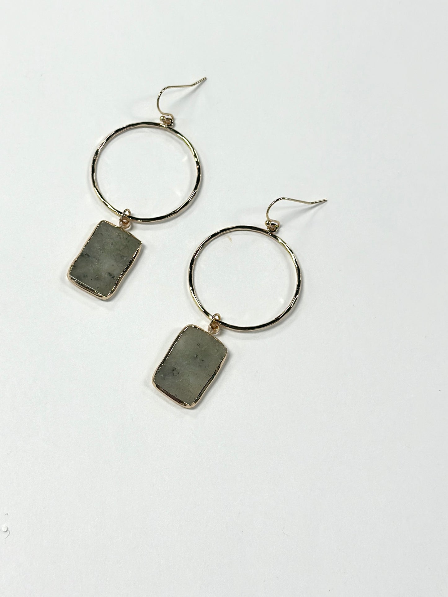 Rectangle Stone Dangle Circle Earrings