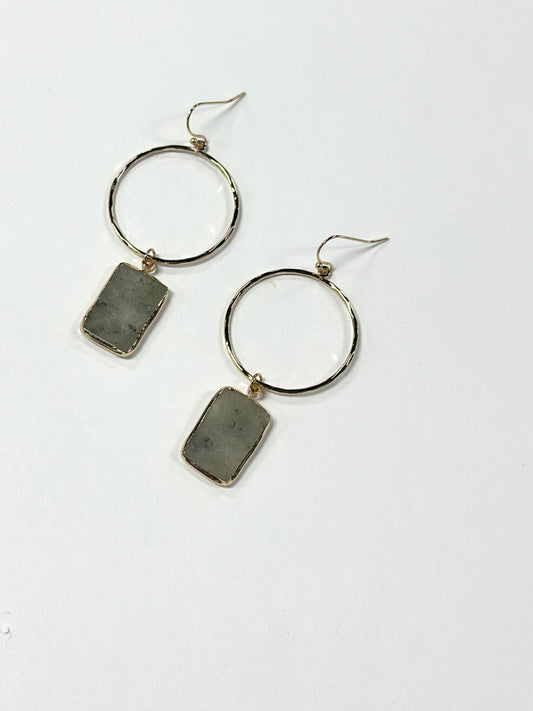 Rectangle Stone Dangle Circle Earrings
