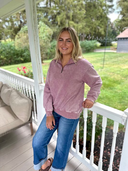 Southampton Acid Wash Half Zip Sweater