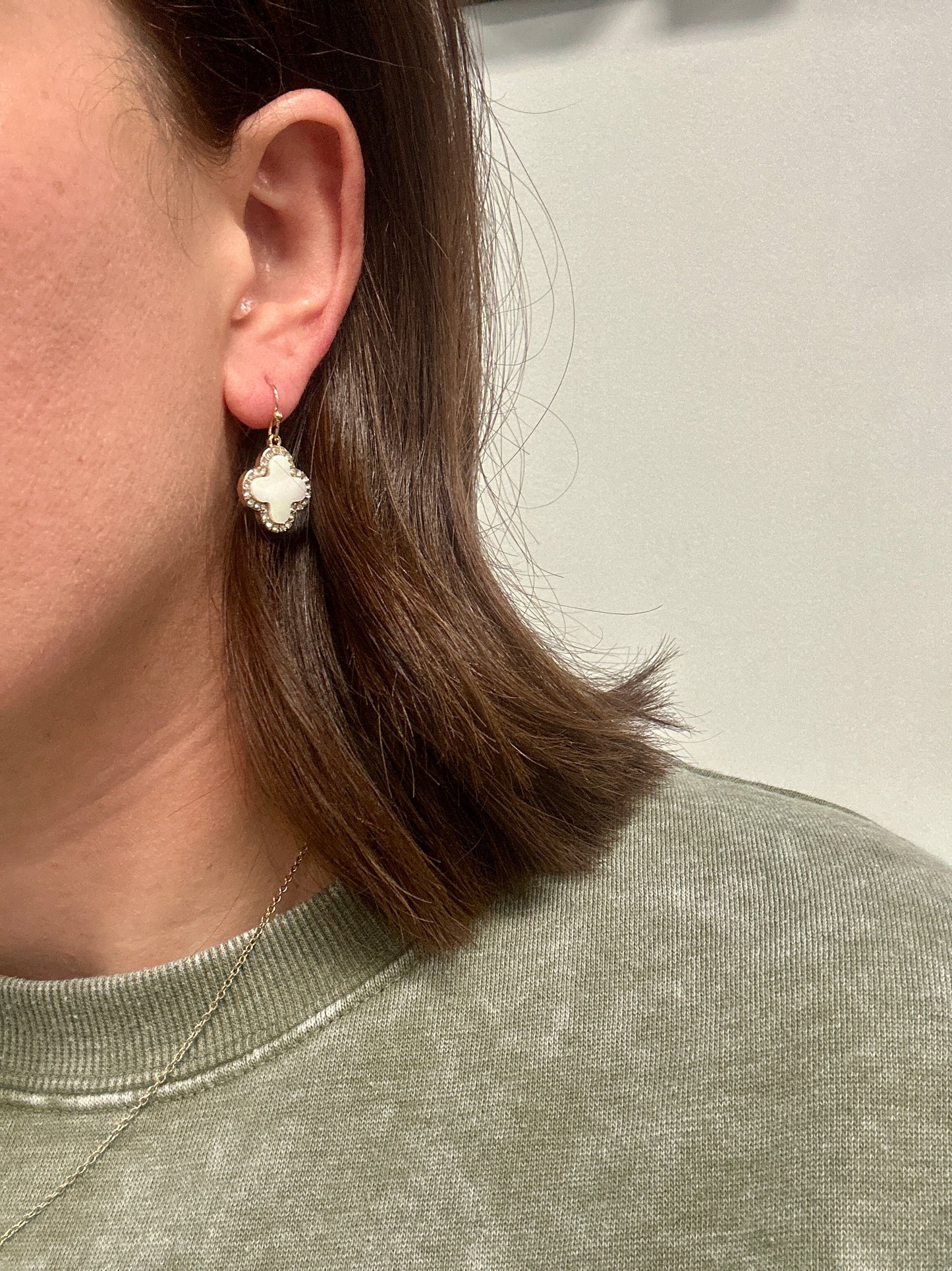 Decorated with Rhinestone Clover Drop Earrings