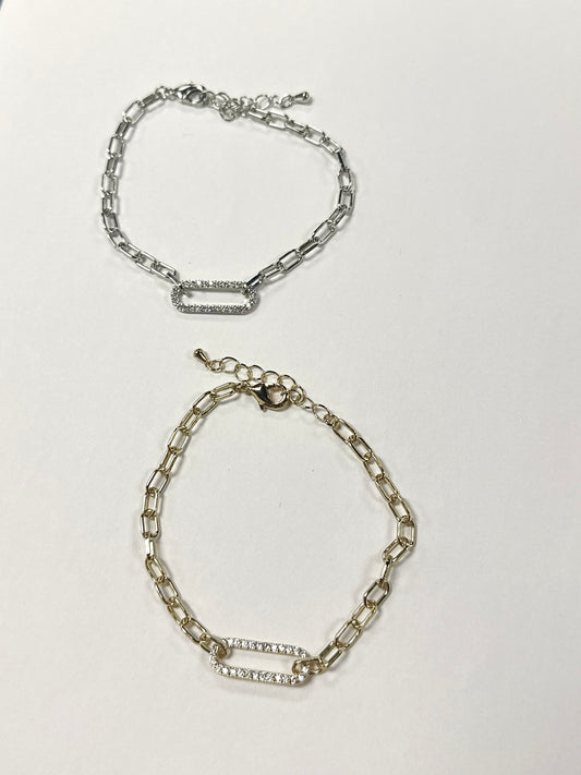 CZ Oval & Chain Bracelet