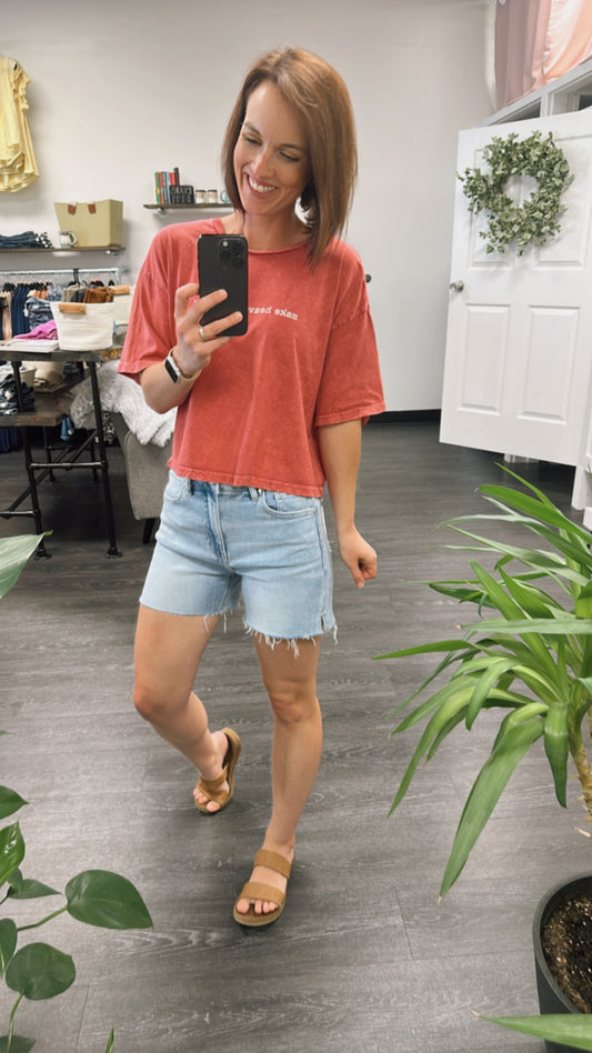 Risen Woodbury High Rise Raw Hem Shorts