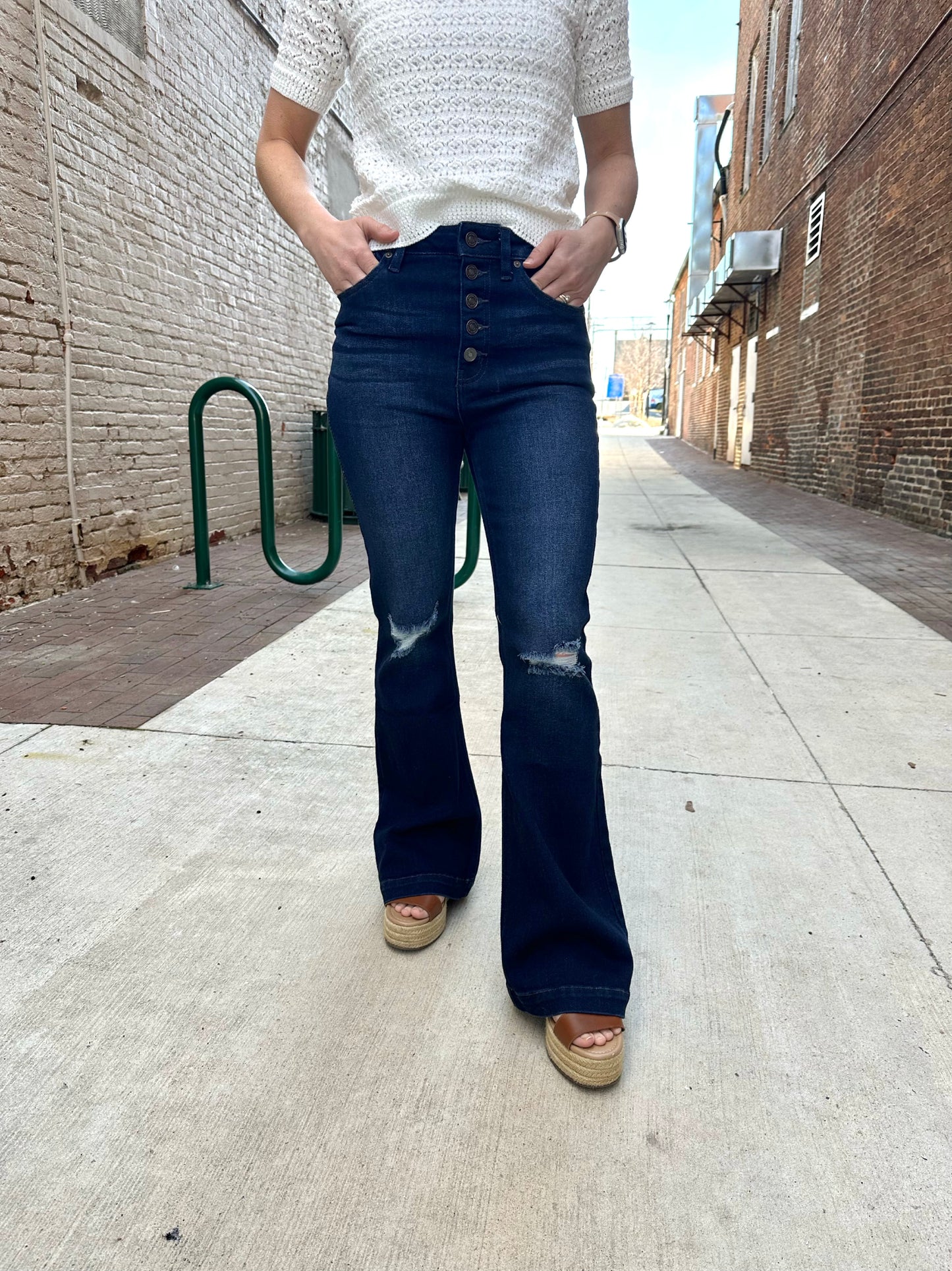 KanCan Petite High Rise Button Fly Flare Jeans