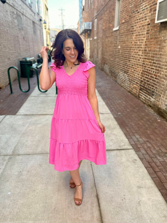 Nunez Flutter Sleeve Midi Dress