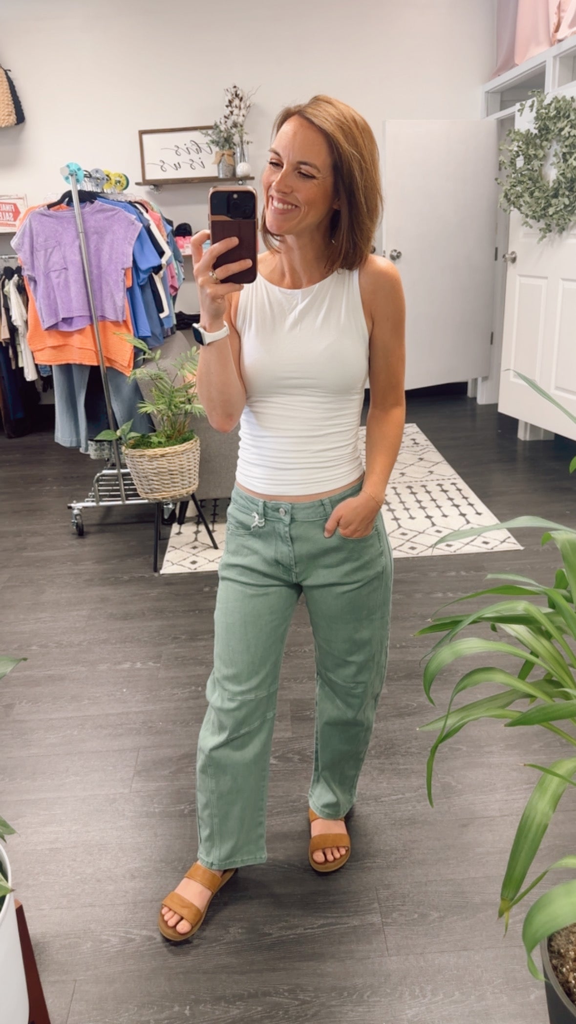 Barrel Leg Olive Denim Pants