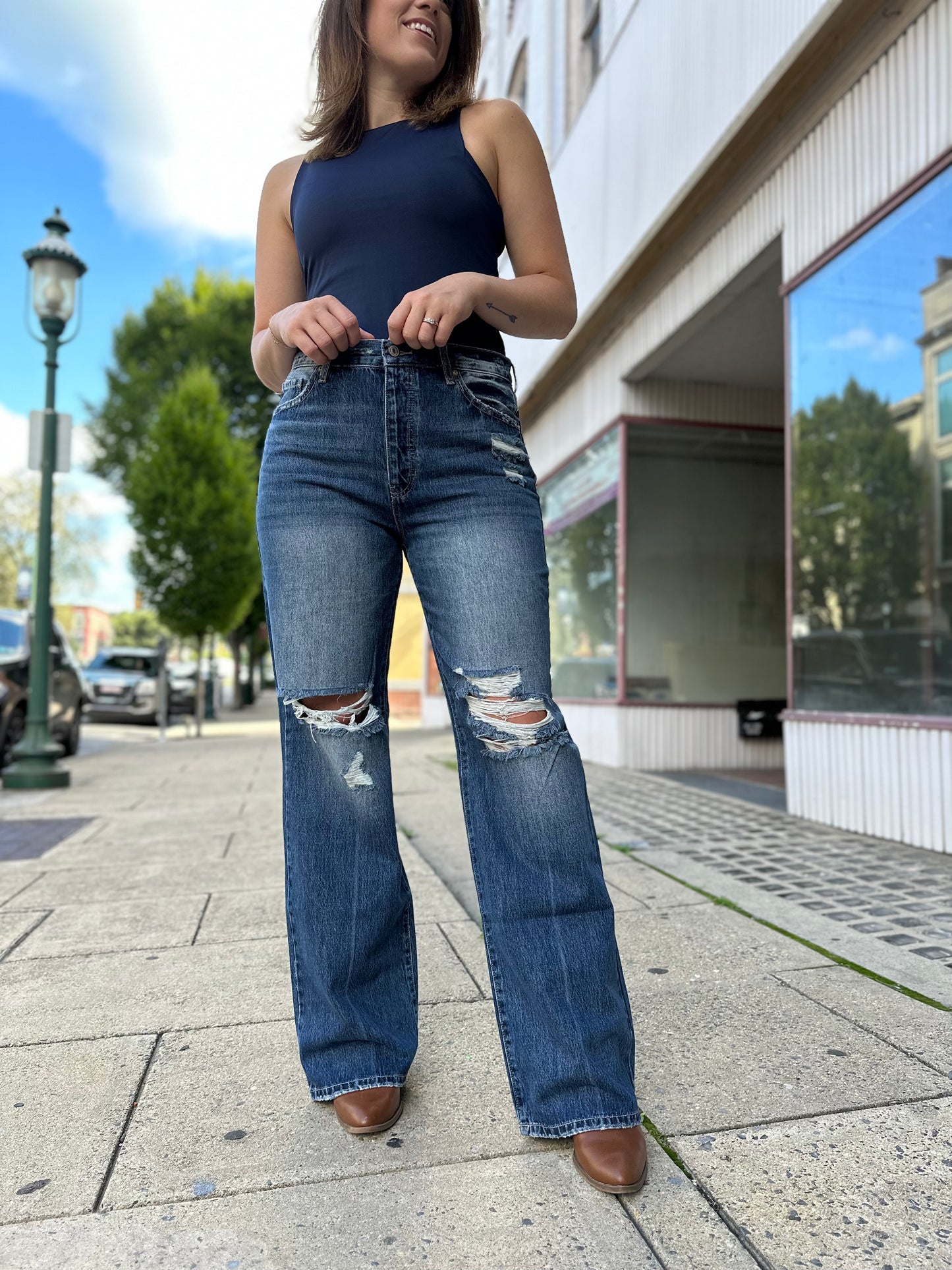 Kancan Ultra High Rise Distressed 90s Flare