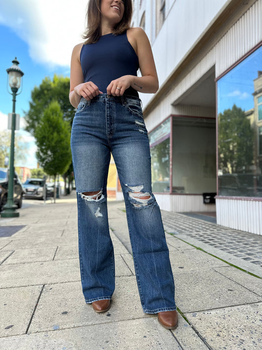 Kancan Ultra High Rise Distressed 90s Flare