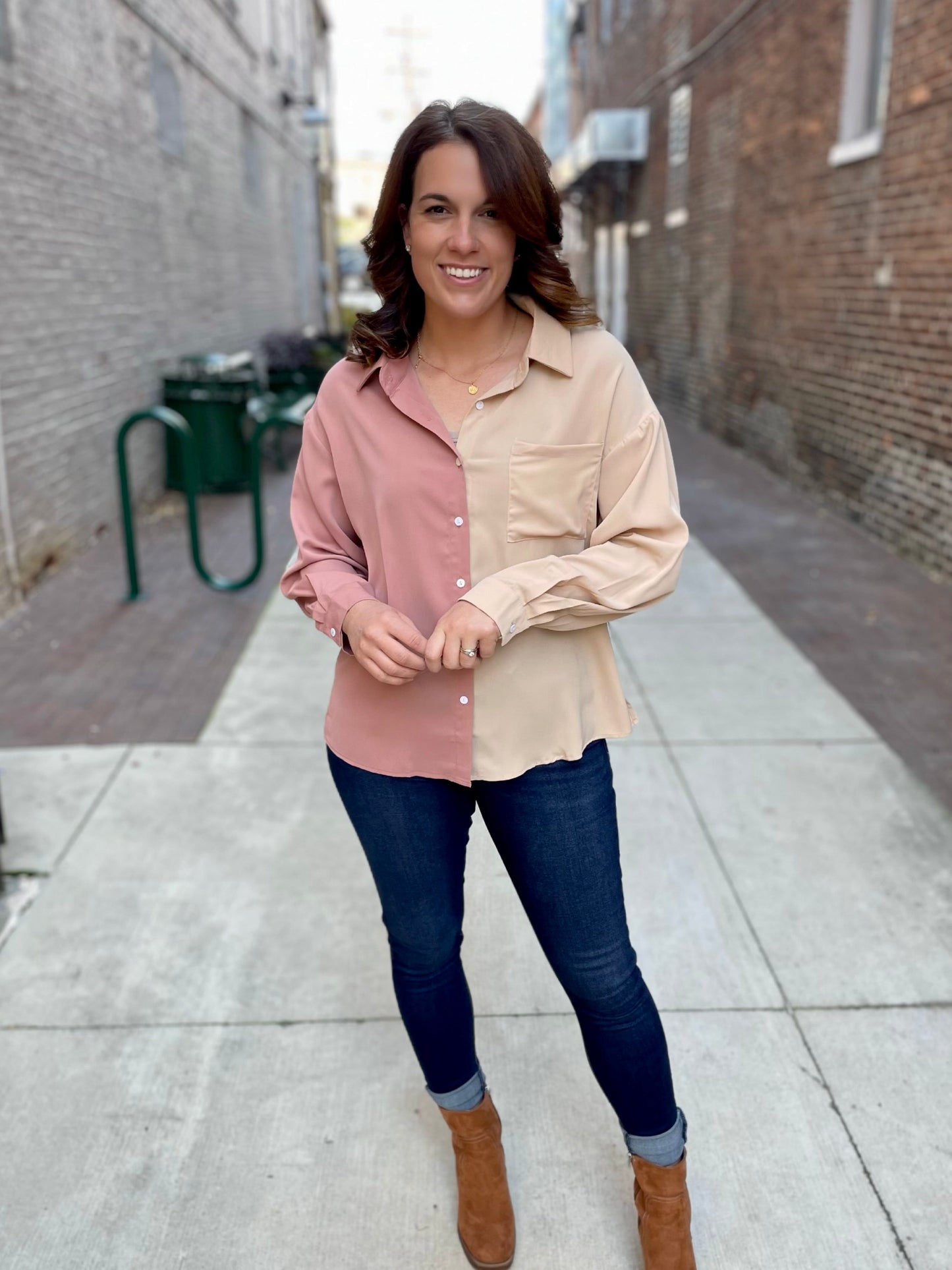 Herriman Color Block Button Top
