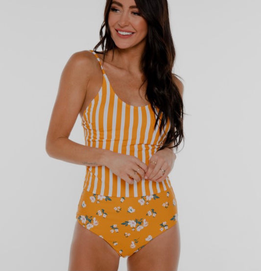 Coral Reef Tie Up Striped Swim Top