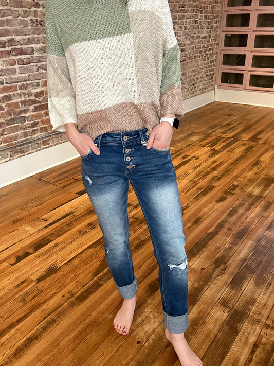 Kancan Ella Mid Rise Skinny Straight Cuff Jeans